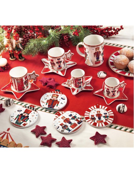 Set 2 tazzine da caffè complete di piattino con decorazione Natalizia " Lo Schiaccianoci " -BRANDANI