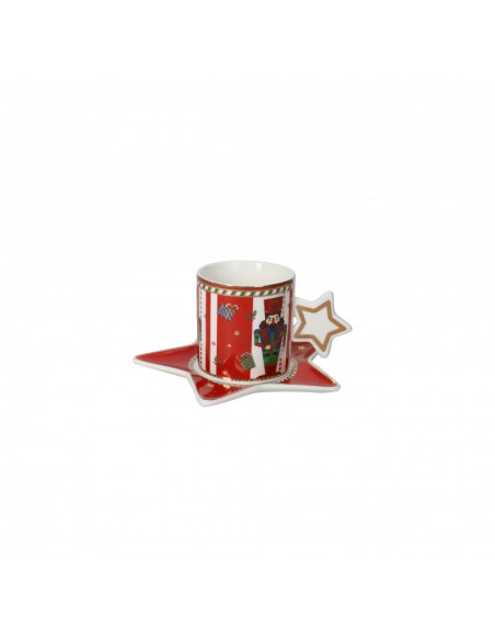 Set 2 tazzine da caffè complete di piattino con decorazione Natalizia " Lo Schiaccianoci " -BRANDANI