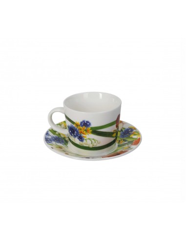 TAZZINA CAFFE FIORI DI CAMPO SET 2 PEZZI NEW BONE CHINA -BRANDANI
