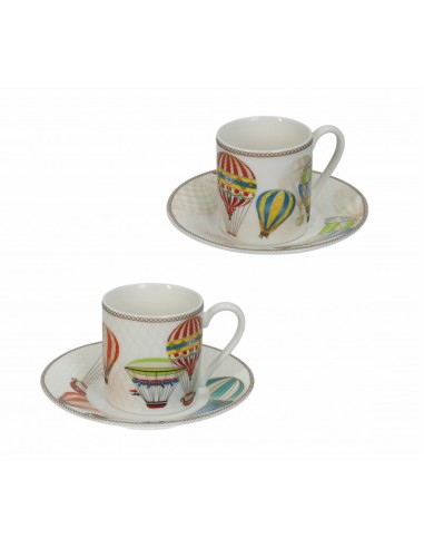 TAZZINA CAFFE' LE MONGOLFIERE SET 2 PZ NEW BONE CHINA -BRANDANI