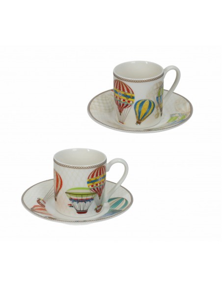 TAZZINA CAFFE' LE MONGOLFIERE SET 2 PZ NEW BONE CHINA -BRANDANI