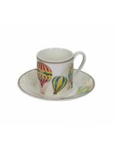 TAZZINA CAFFE' LE MONGOLFIERE SET 2 PZ NEW BONE CHINA -BRANDANI 2