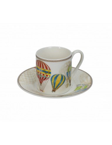 TAZZINA CAFFE' LE MONGOLFIERE SET 2 PZ NEW BONE CHINA -BRANDANI