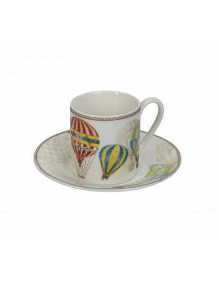 TAZZINA CAFFE' LE MONGOLFIERE SET 2 PZ NEW BONE CHINA -BRANDANI