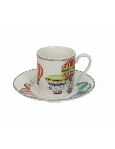 TAZZINA CAFFE' LE MONGOLFIERE SET 2 PZ NEW BONE CHINA -BRANDANI