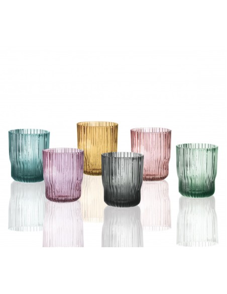 PLISSE' BICCHIERE SET 6 PZ COLORI ASSORTITI VETRO -BRANDANI