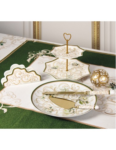 Piatto Natalizio da portata con decorazione " Filo d'oro " in porcellana -BRANDANI