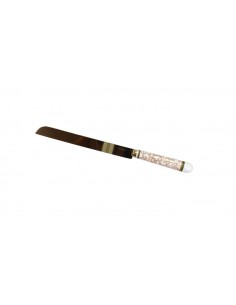 Coltello Natalizio delle Feste per dolci, pandoro o panettone con Filo d'oro champagne inox e manico in ceramica -BRANDANI