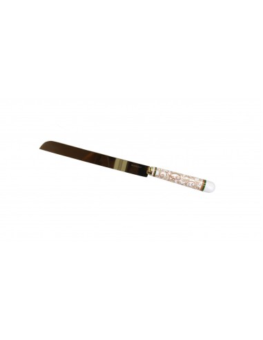 Coltello Natalizio delle Feste per dolci, pandoro o panettone con Filo d'oro champagne inox e manico in ceramica -BRANDANI