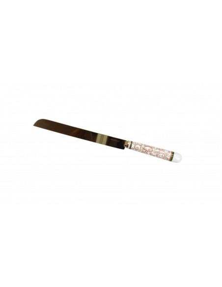 Coltello Natalizio delle Feste per dolci, pandoro o panettone con Filo d'oro champagne inox e manico in ceramica -BRANDANI