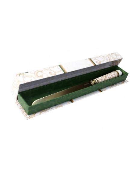 Coltello Natalizio delle Feste per dolci, pandoro o panettone con Filo d'oro champagne inox e manico in ceramica -BRANDANI