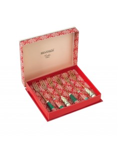 Set 6 Forchettine Natalizie delle Feste per dolci, pandoro o panettone con manico in ceramica e decorazione cantico gold -BRA...
