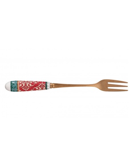 Set 6 Forchettine Natalizie delle Feste per dolci, pandoro o panettone con manico in ceramica e decorazione cantico gold -BRA...