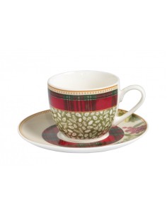Set 2 tazzine da caffè complete di piattino con decorazione Natalizia " sottobosco " -BRANDANI 2
