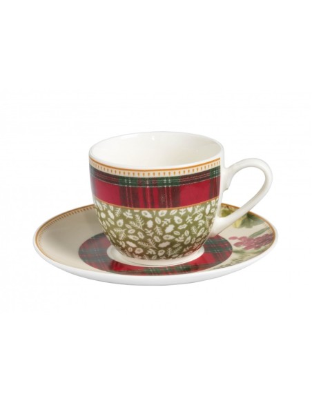 Set 2 tazzine da caffè complete di piattino con decorazione Natalizia " sottobosco " -BRANDANI