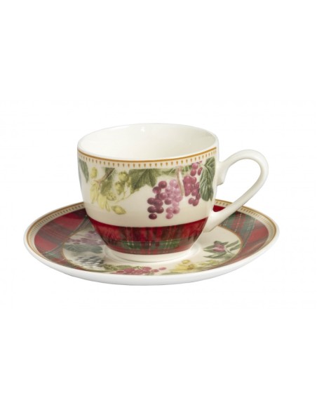Set 2 tazzine da caffè complete di piattino con decorazione Natalizia " sottobosco " -BRANDANI