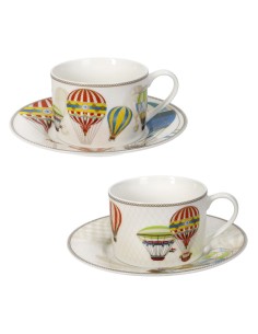 TAZZA THE LE MONGOLFIERE SET 2 PZ NEW BONE CHINA -BRANDANI