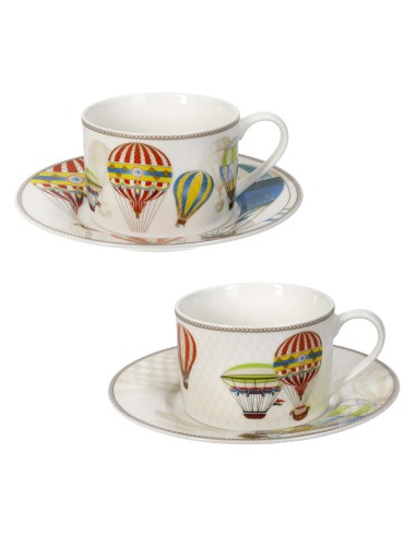 TAZZA THE LE MONGOLFIERE SET 2 PZ NEW BONE CHINA -BRANDANI