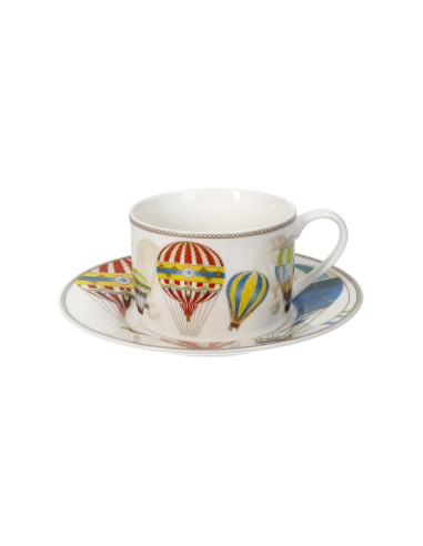 TAZZA THE LE MONGOLFIERE SET 2 PZ NEW BONE CHINA -BRANDANI