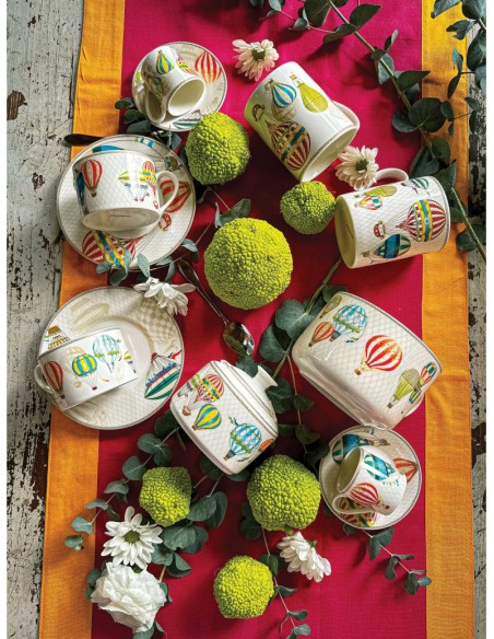 TAZZA THE LE MONGOLFIERE SET 2 PZ NEW BONE CHINA -BRANDANI