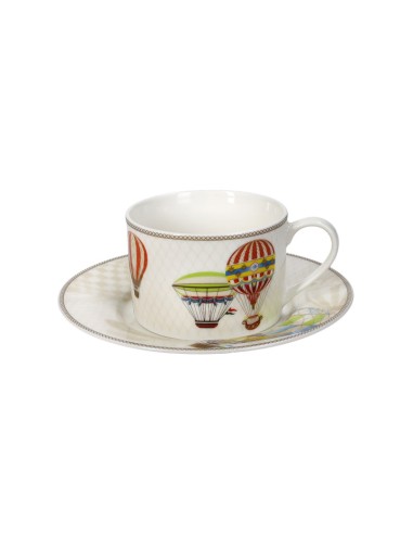 TAZZA THE LE MONGOLFIERE SET 2 PZ NEW BONE CHINA -BRANDANI