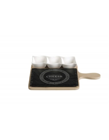 TAGLIERE DA DEGUSTAZIONE FORMAGGI IN PORCELLANA E BAMBOO NATURALE CON CIOTOLINE -BRANDANI