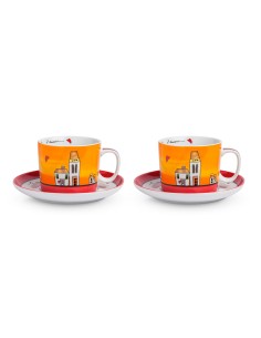 SET 2 TAZZE COLAZIONE CON PIATTINO LE CASETTE ROSSO -EGAN
