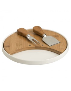 TAGLIERE FORMAGGI IN PORCELLANA E BAMBOO CON 2 COLTELLI IN ACCIAIO INOX -BRANDANI