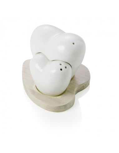 SALE E PEPE CUORIFOREVER IN PORCELLANA BIANCA CON SUPPORTO IN BAMBOO NATURALE -BRANDANI