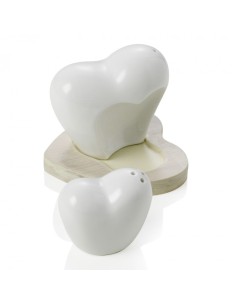 SALE E PEPE CUORIFOREVER IN PORCELLANA BIANCA CON SUPPORTO IN BAMBOO NATURALE -BRANDANI 2