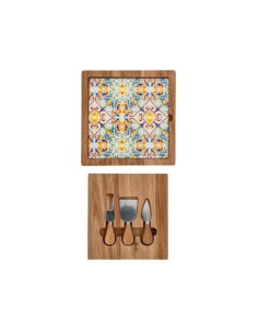 TAGLIERE FORMAGGI MEDICEA ACACIA/VETRO CON COFANETTO COLTELLI ACACIA/INOX -BRANDANI