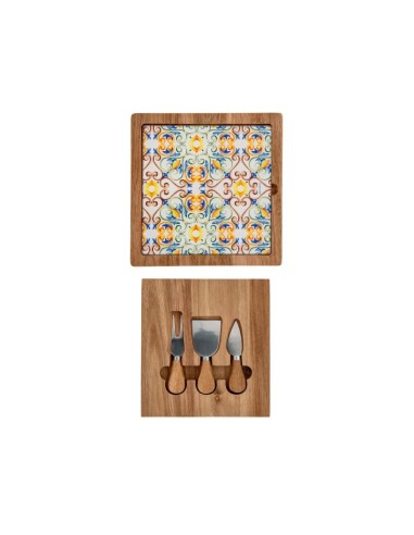 TAGLIERE FORMAGGI MEDICEA ACACIA/VETRO CON COFANETTO COLTELLI ACACIA/INOX -BRANDANI