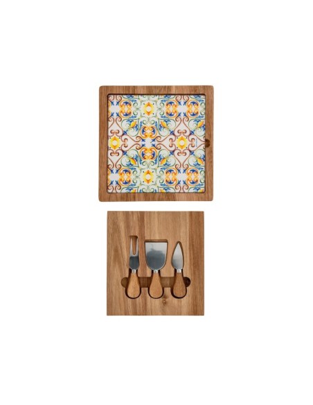 TAGLIERE FORMAGGI MEDICEA ACACIA/VETRO CON COFANETTO COLTELLI ACACIA/INOX -BRANDANI
