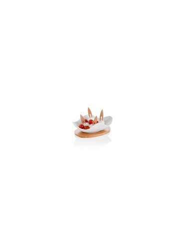 ANTIPASTIERA NUVOLA IN PORCELLANA BIANCA CON SUPPORTO E CON 4 FORCHETTINE IN BAMBOO -BRANDANI