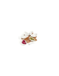 ANTIPASTIERA SPICCHI DI SOLE IN PORCELLANA BIANCA CON SUPPORTO IN BAMBOO E 3 FORCHETTINE IN ACCIAIO INOX -BRANDANI