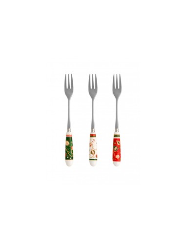 Set 6 Forchettine Natalizie delle Feste per dolci, pandoro o panettone con manico in ceramica e decorazione natalizie -BRANDANI