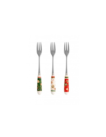 Set 6 Forchettine Natalizie delle Feste per dolci, pandoro o panettone con manico in ceramica e decorazione natalizie -BRANDANI
