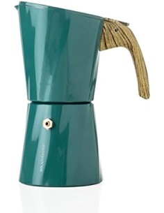 Caffettiera moderna stilizzata color petrolio con manico in legno per 4 tazze caffè -BRANDANI