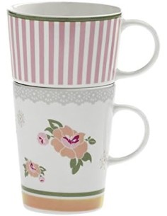 Peonia doppia tazza in stile provenzale shabby rosa in new bone china -BRANDANI