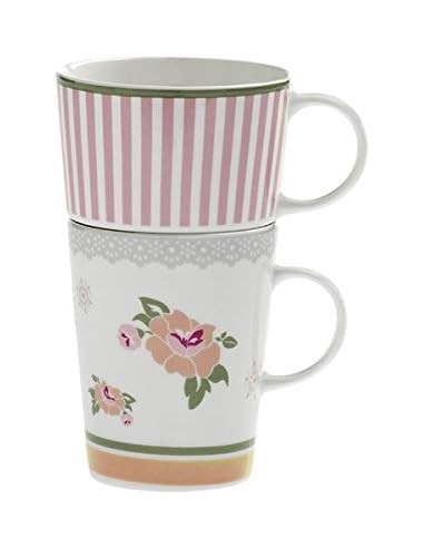 Peonia doppia tazza in stile provenzale shabby rosa in new bone china -BRANDANI