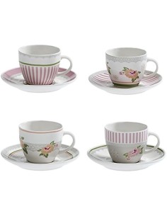 Peonia set 4 tazzine da caffè complete di piattino in stile provenzale shabby rosa in new bone china -BRANDANI